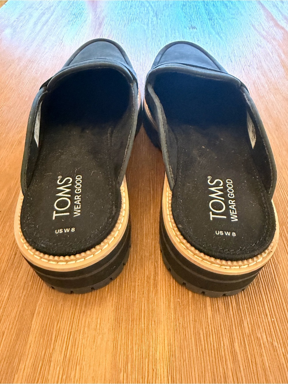 Toms Black Suede Mule Loafers with Tan Trim NWOT - Picture 4 of 4